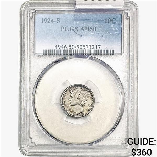 1924-S Mercury Silver Dime PCGS AU50