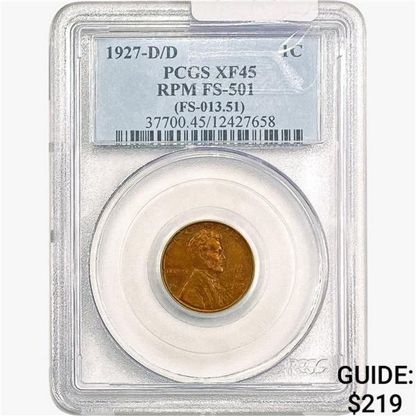 1927-D/D Wheat Cent PCGS XF45 RPM FS-501