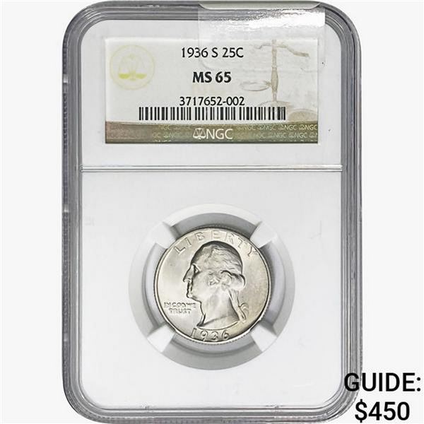1936-S Washington Silver Quarter NGC MS65