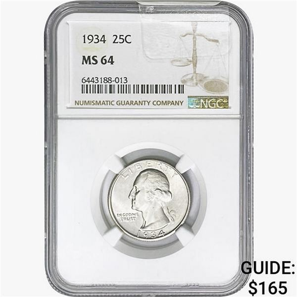 1934 Washington Silver Quarter NGC MS64