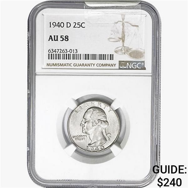 1940-D Washington Silver Quarter NGC AU58