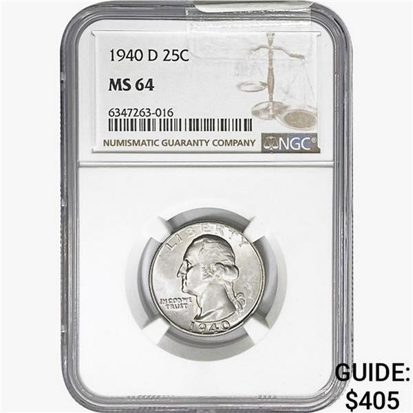1940-D Washington Silver Quarter NGC MS64