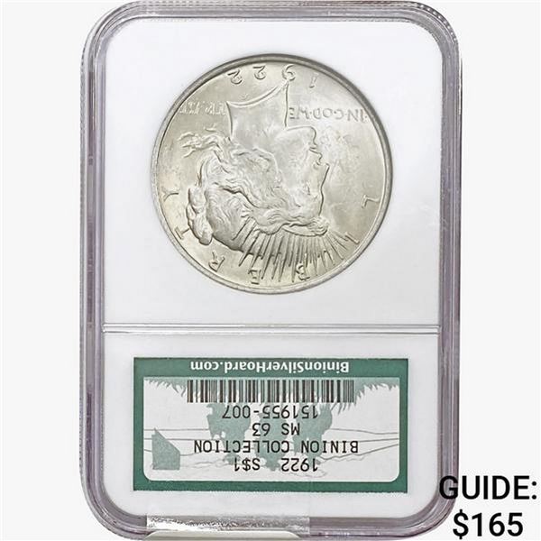 1922 Silver Peace Dollar NGC MS63