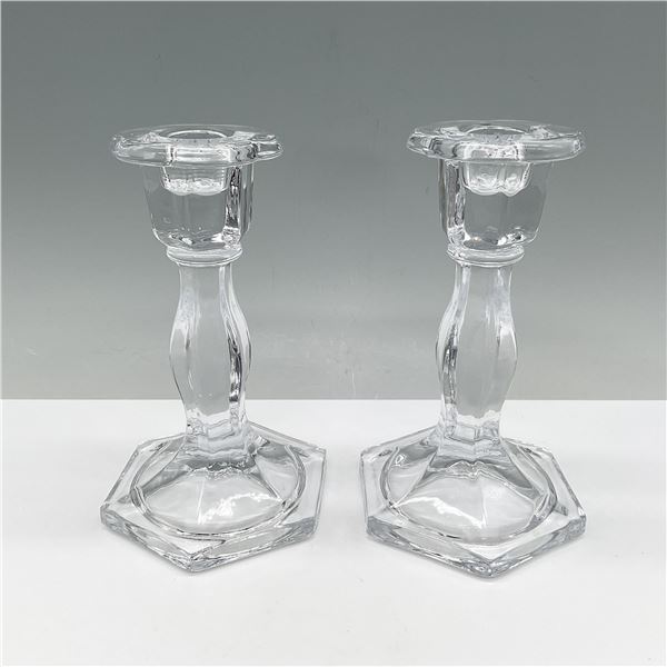 Pair of Crystal Candlesticks with Hexagonal Bases