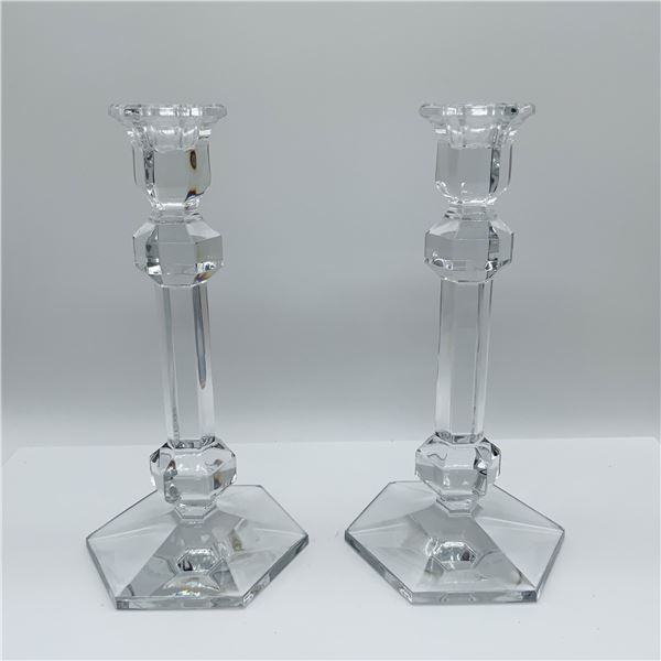 Val Saint Lambert Crystal Candlesticks, Pair