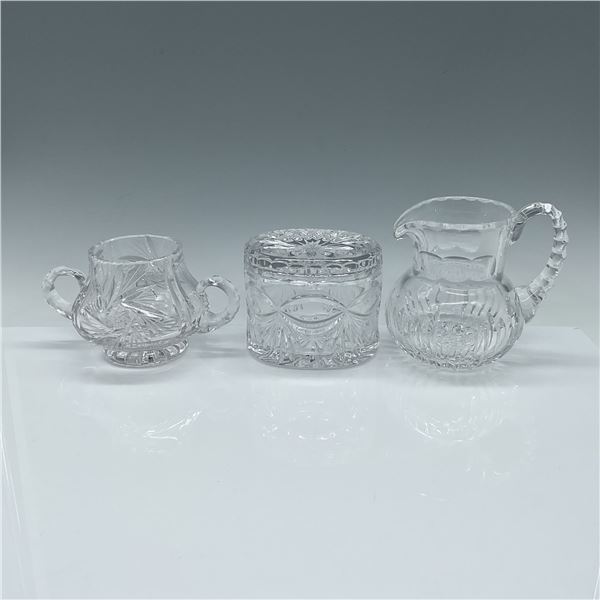 3pc Cut Crystal Tableware, Small Pitcher, Sugar, Candy Dish