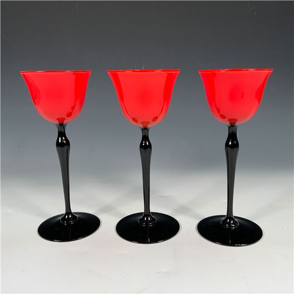3pc Contemporary Glass Stemware, Red & Black Set