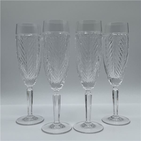 Ralph Lauren Crystal Champagne Flutes, Set of 4, Herringbone