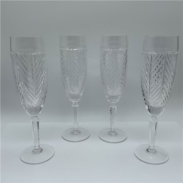 Ralph Lauren Crystal Champagne Flutes, Set of 4, Herringbone