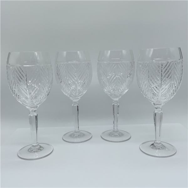 Ralph Lauren Crystal Goblets, Set of 4, Herringbone Design