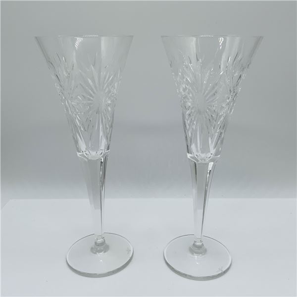 Pair of Waterford Crystal Champagne Flutes, Cut Glass Design