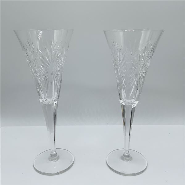 Pair of Waterford Crystal Champagne Flutes, Cut Glass Design
