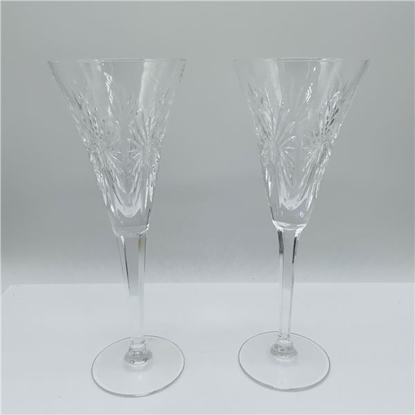 Pair of Waterford Crystal Champagne Flutes, Cut Glass Design