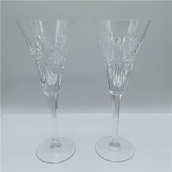 Pair of Waterford Crystal Champagne Flutes, Cut Glass Design