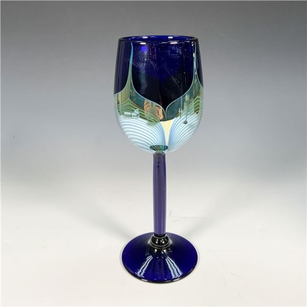 Steven Correia Pulled Feather Art Goblet Glass, Signed