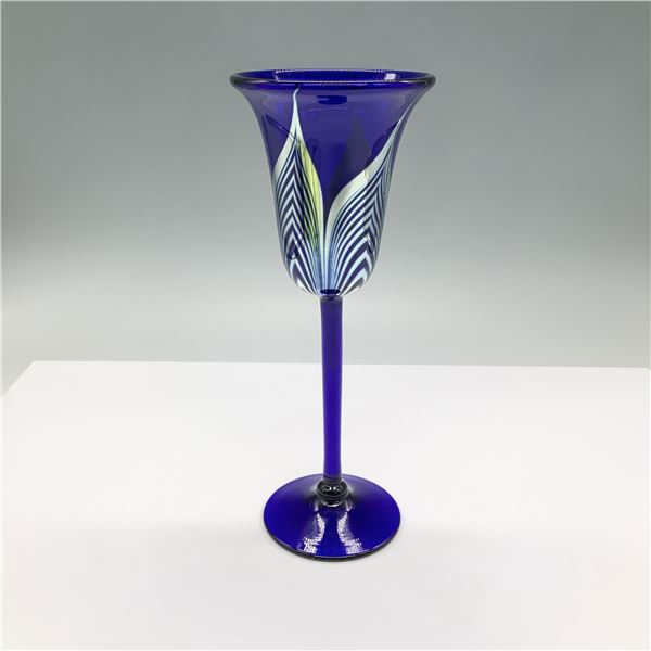Steven Correia Pulled Feather Cobalt Art Glass, Signed