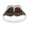 Image 6 : Antique Art Deco 14k Gold Rectangular Filigree 2 Stone Garnet Twin Ring