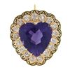 Image 6 : Antique Victorian 14k Gold Large Heart Amethyst & Diamond Enamel Brooch Pendant