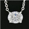 Image 4 : NEW 14k White Gold 0.81 ctw GIA Oval Diamond Solitaire Pendant & Adjustable Chai