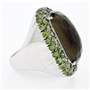 Image 4 : 18K White Gold 37.60 ctw Large Faceted Smokey Topaz Solitaire & Peridot Halo Rin