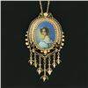 Image 3 : Vintage Victorian Revival 14k Gold Hand Painted Portrait Tassel Brooch Pendant