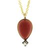 Image 2 : Antique 14k Yellow Gold Pear Cabochon Carnelian & Seed Pearl Pendant w/ Chain