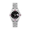 Image 2 : Rolex Ladies Stainless Steel Black Index Dial Diamond And Ruby Bezel Date Wristw