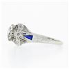 Image 7 : Antique Art Deco Platinum GIA European Diamond Sapphire Filigree Engagement Ring