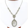 Image 1 : Antique Art Deco 14K Gold Camphor Glass Diamond Filigree Link Pendant Necklace