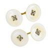 Image 1 : Antique 14k Gold 14.6mm Carved White Mother of Pearl Round Button Cufflinks