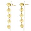 Image 4 : Vintage 14K Gold.6 ctw Bezel Diamond Polished Bead Ball Long Drop Dangle Earring