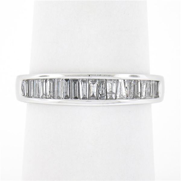 Solid 14K White Gold .60 ctw Baguette Cut Channel Set Diamond Stackable Band Rin