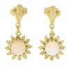 Estate 14k Yellow Gold 6mm Round Cabochon Cut Opal Flower Dangle Drop Earrings