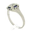 Antique Art Deco 18K White Gold 0.15 ctw Diamond w/ Sapphire Engraved Work Ring