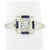 Image 9 : Antique Art Deco 18K White Gold 0.15 ctw Diamond w/ Sapphire Engraved Work Ring