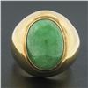 Image 2 : Vintage 14K Yellow Gold Bezel Oval Cabochon Green Jade Polished Wide Band Ring