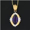 Image 3 : 14K TT Gold 0.80 ctw Marquise Amethyst Solitaire w/ Fancy Frame Pendant & Chain