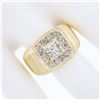 Image 4 : Men's Ribbed 14K Gold 1.91 ctw GIA Princess Cut Diamond Solitaire & Halo Ring