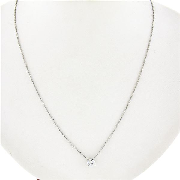 New 14K Gold .42 ctw Round Brilliant Diamond Solitaire Pendant w/ Adjustable Cha