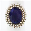 Vintage 14k Yellow Gold 7.13 ctw Oval Amethyst Solitaire & Pearl Halo Cluster Ri