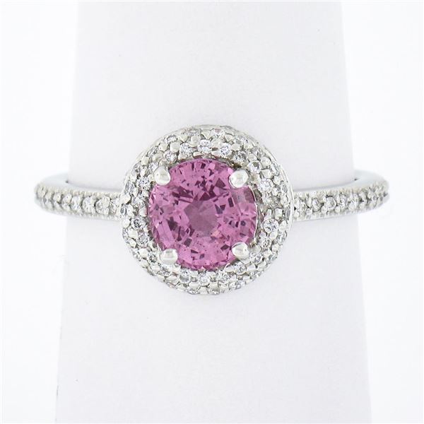 NEW Martin Flyer Platinum 1.57 ctw Round Pink Sapphire w/ Pave Diamond Halo Ring