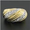 Image 8 : 18k Yellow Gold 0.56 ctw Pave Set Round Diamond Textured Grooved Bombe Band Ring