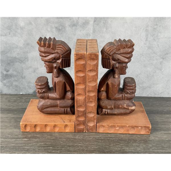 Mexican Carved Wood Aztec Bookends