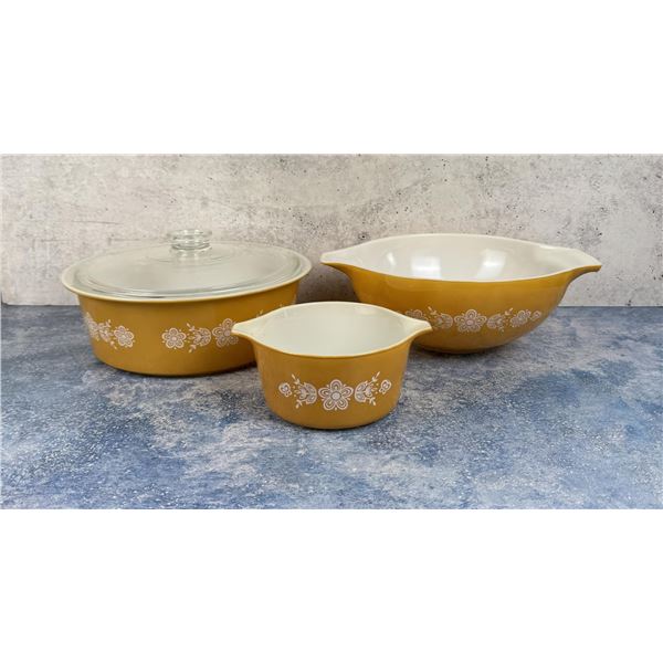 Pyrex Butterfly Gold Casserole and Bowls