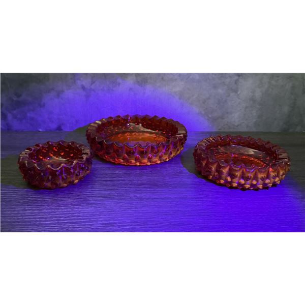 Cadmium Fenton Ruby Red Hobnail Ashtrays