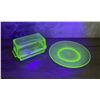 Image 1 : Uranium Vaseline Glass Butter Dish and Plate