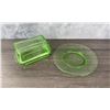 Image 2 : Uranium Vaseline Glass Butter Dish and Plate