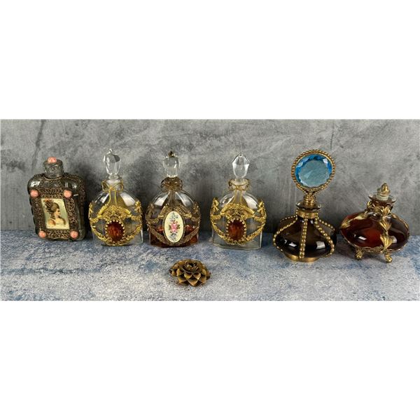 Collection Of Antique Metal Cased Perfume Bottles
