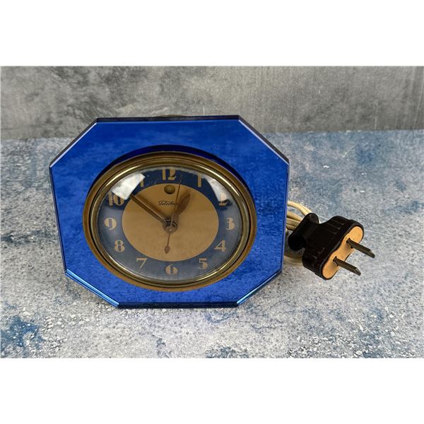 Blue Mirror Art Deco Telechron Desk Clock