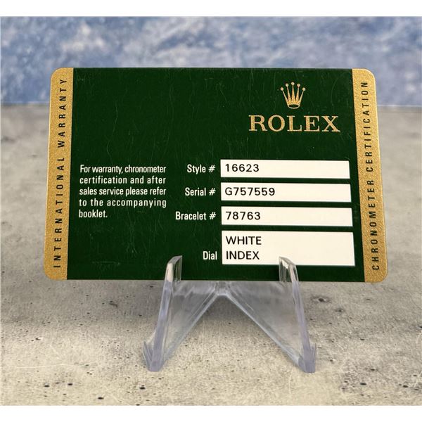 Rolex Watch Warranty Guarantee Card 16623